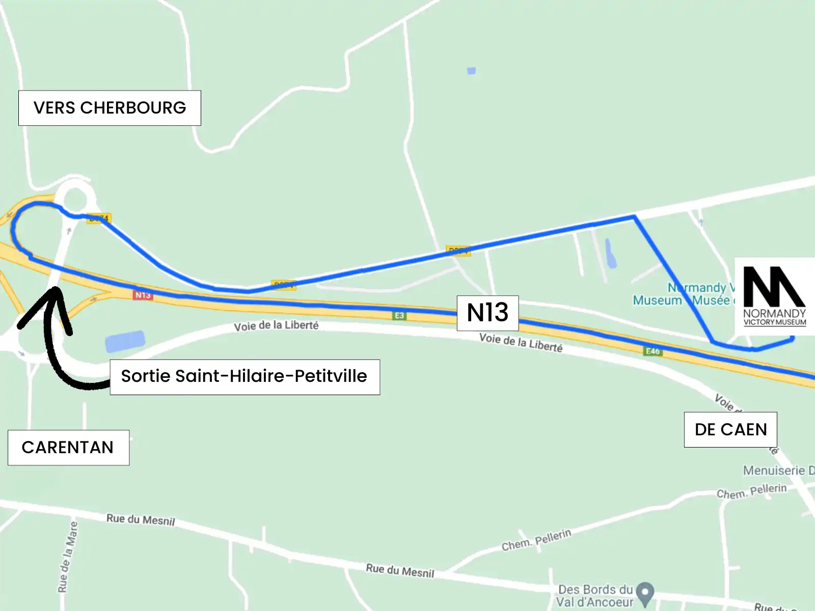 Plan accès musée en venant de Cherbourg