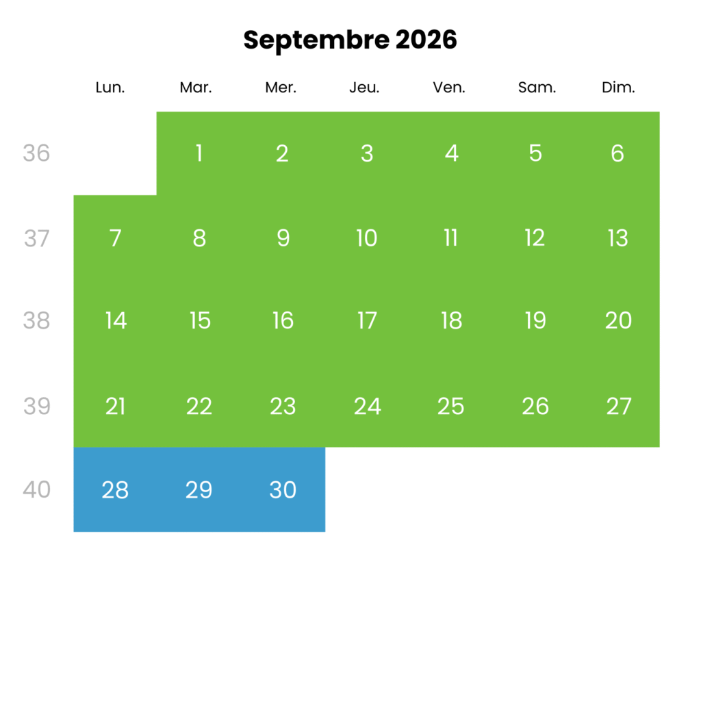 Horaires septembre 2026 : ouvert tous les jours de 10h à 18h30 jusqu'au 27 et à partir du 28, de 10h à 17h30