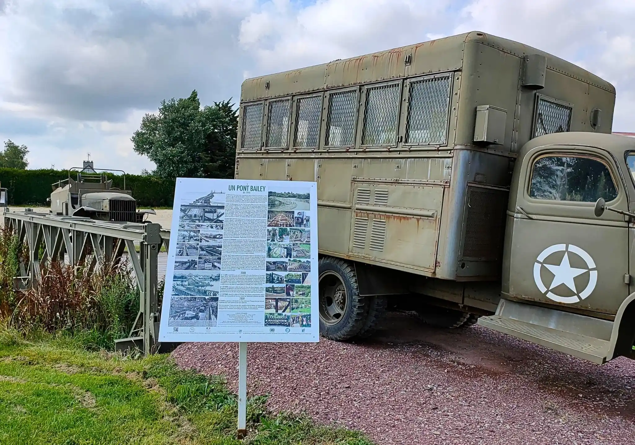 Vehicles on a real Bailey bridge outside the Normandy Victory Museum